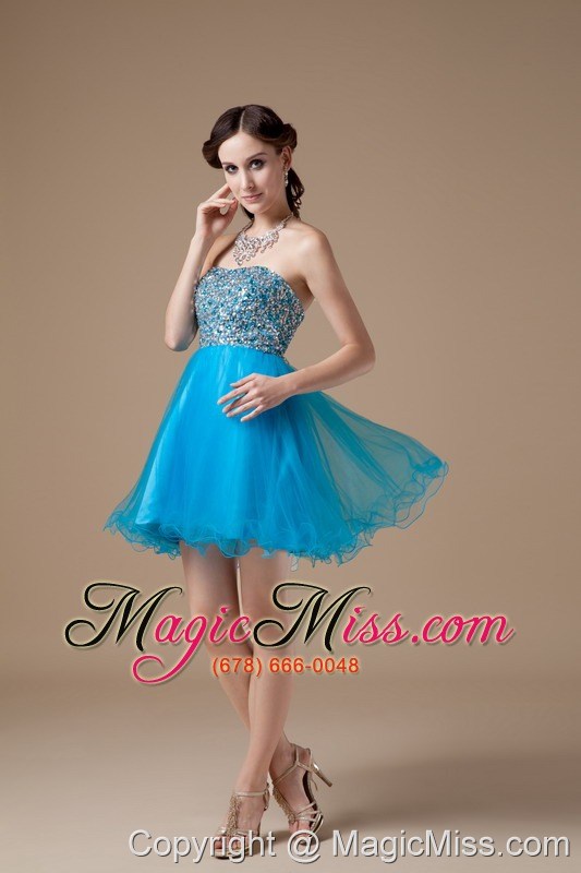 wholesale low price teal a-line cocktail dress strapless organza beading mini-length